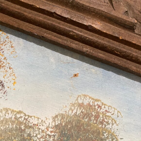 Vintage Framed Landscape Oil Painting With Wooden Carved Frame 14.5" X 12.5" - Picture 5 of 5